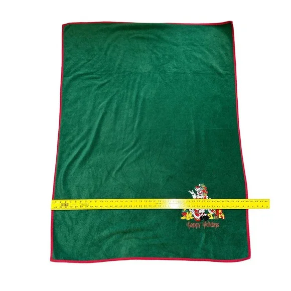 Disney Parks Green Red Trim Happy Holidays Blanket Mickey Minnie Friends Fab 5